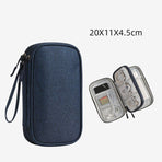Double-Layer Digital Storage Bag, Portable Case for Data Cables, Power Banks, and Hard Drives—Blue