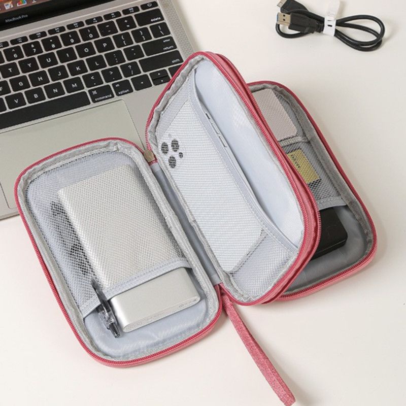 Double-Layer Digital Storage Bag, Portable Case for Data Cables, Power Banks, and Hard Drives—Blue