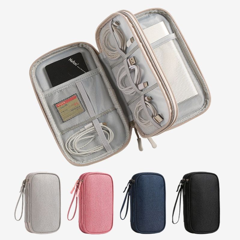 Double-Layer Digital Storage Bag, Portable Case for Data Cables, Power Banks, and Hard Drives—Blue