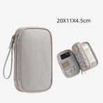 Double-Layer Digital Storage Bag, Portable Case for Data Cables, Power Banks, and Hard Drives—Gray