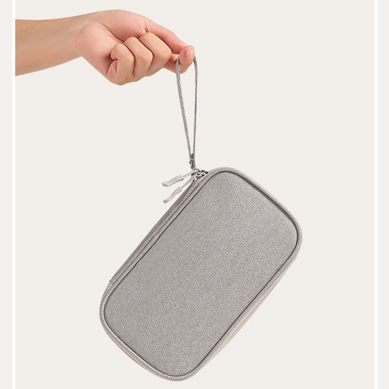 Double-Layer Digital Storage Bag, Portable Case for Data Cables, Power Banks, and Hard Drives—Gray