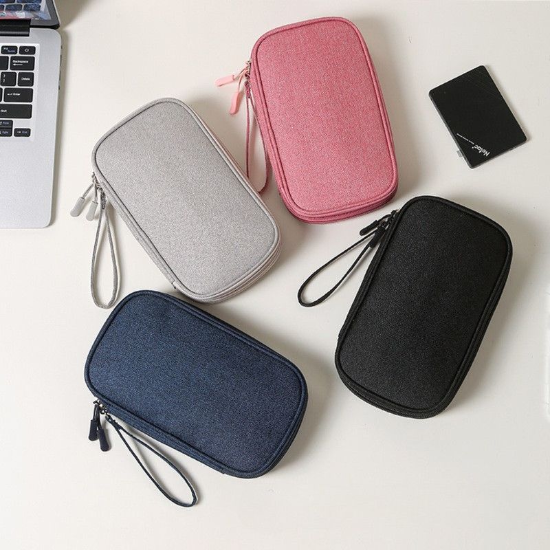 Double-Layer Digital Storage Bag, Portable Case for Data Cables, Power Banks, and Hard Drives—Gray