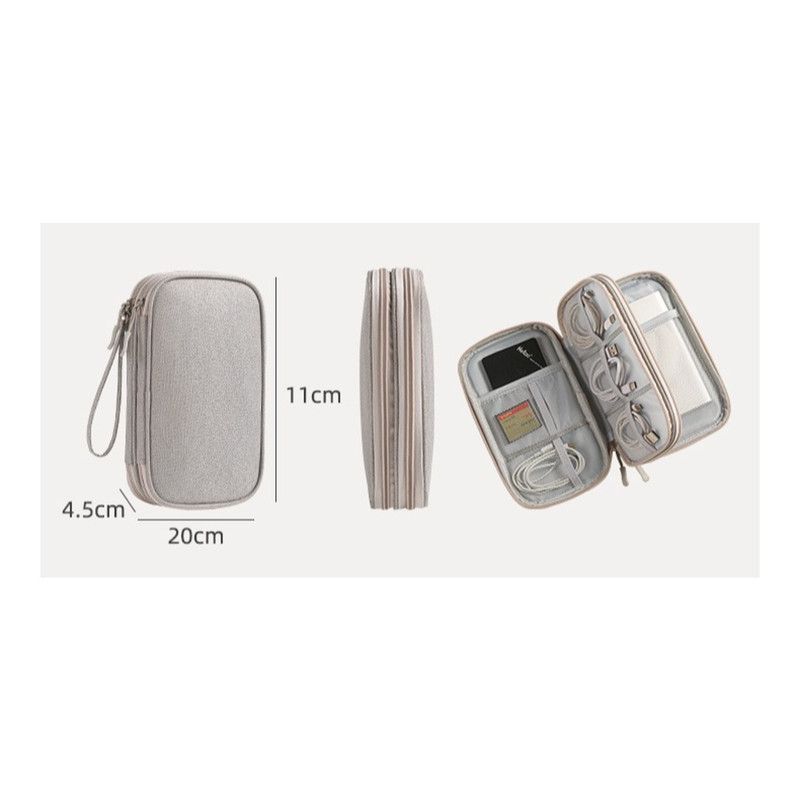 Double-Layer Digital Storage Bag, Portable Case for Data Cables, Power Banks, and Hard Drives—Gray