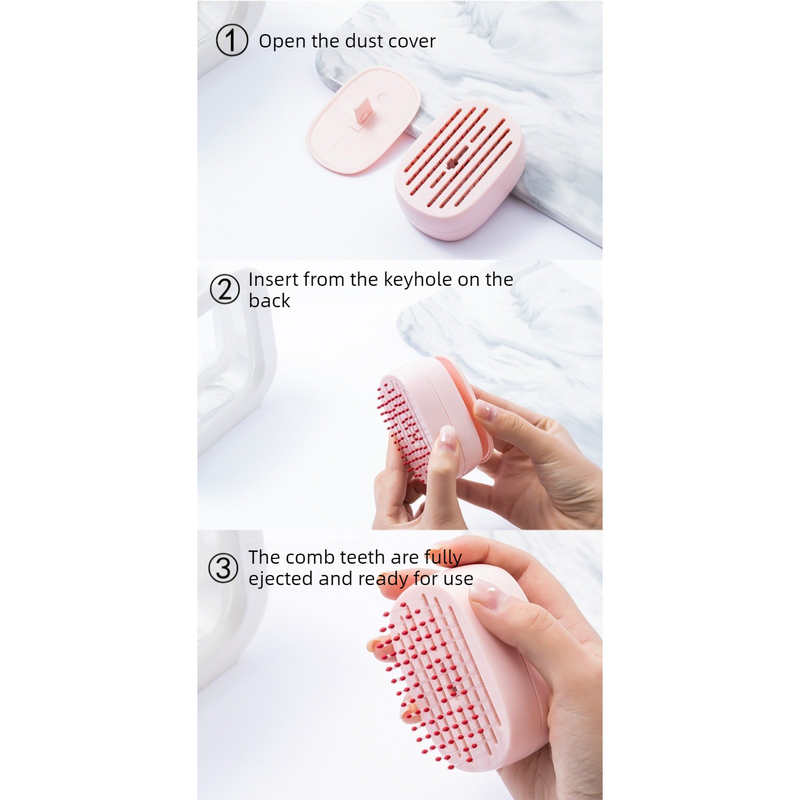 Portable Retractable Air Cushion Comb, Mini Travel Massage Hair Brush with Dust Cover—Pink