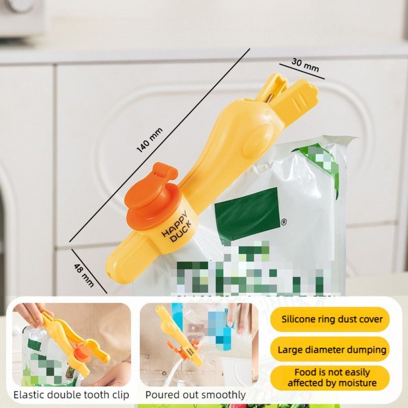 Diving Duck Sealing Clip With Spout, Kitchen Food Bag Moisture-Proof Sealer Clip—Yellow