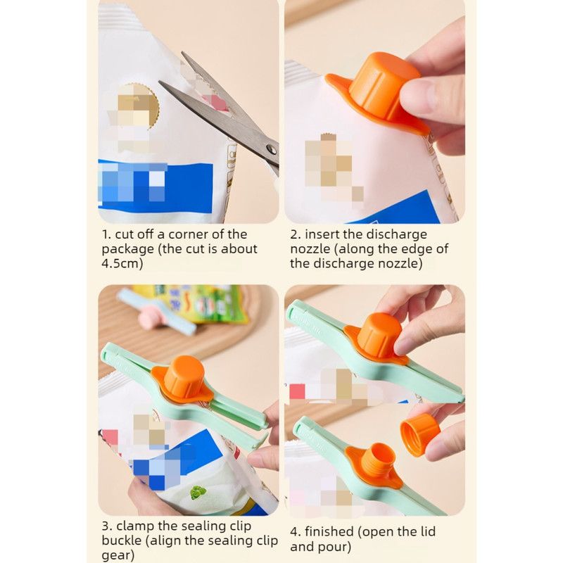 Sealing Clip with Pour Spout, Moisture-Proof Food Storage Clip for Seasonings & Snacks—2-Pack—Blue