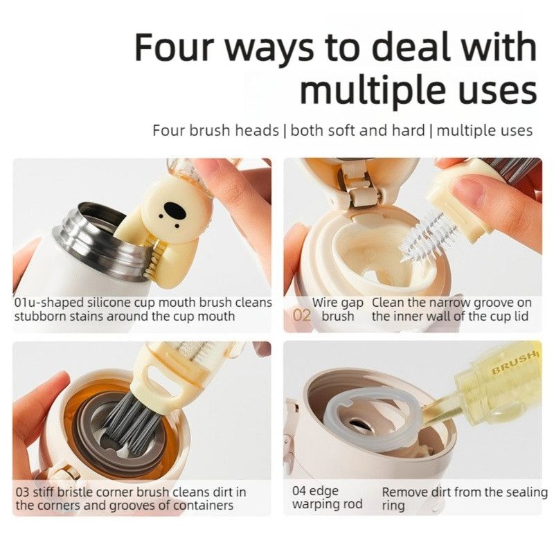 4-in-1 Cup Lid Brush, Multi-function Gap Cleaner for Water Bottles & Baby Bottles—White