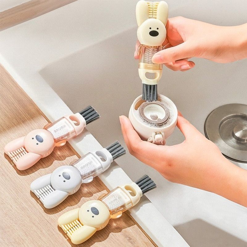 4-in-1 Cup Lid Brush, Multi-function Gap Cleaner for Water Bottles & Baby Bottles—Yellow