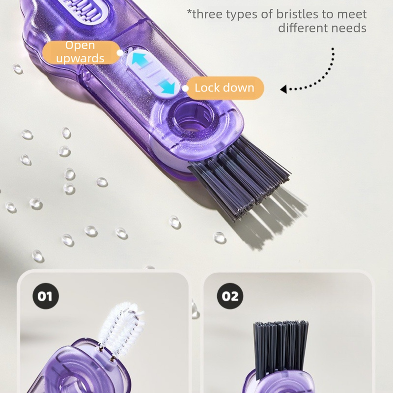 3-in-1 Cup Lid Cleaning Brush, Multifunctional Baby Bottle Crevice Cleaner Brush—Green