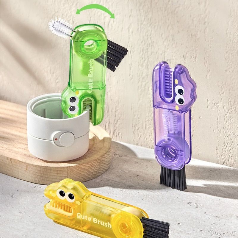 3-in-1 Cup Lid Cleaning Brush, Multifunctional Baby Bottle Crevice Cleaner Brush—Green