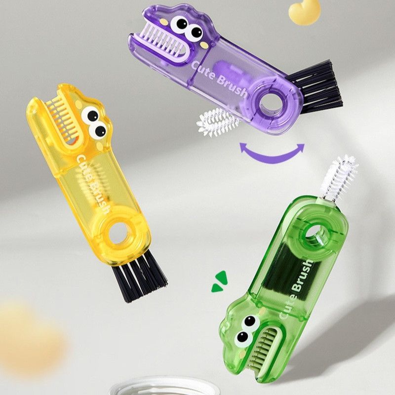 3-in-1 Cup Lid Cleaning Brush, Multifunctional Baby Bottle Crevice Cleaner Brush—Green