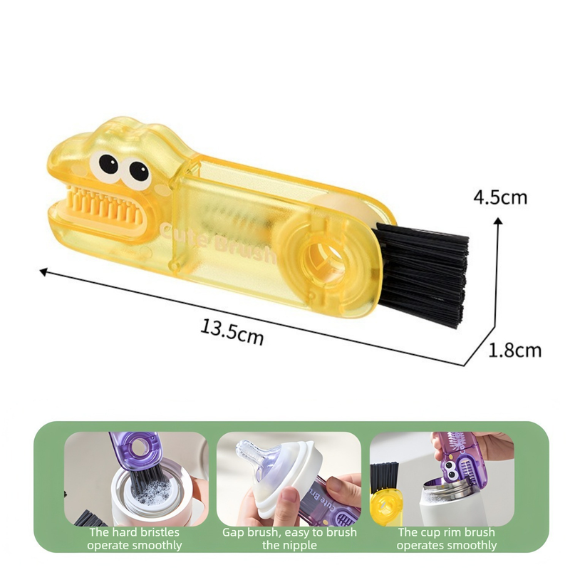 3-in-1 Cup Lid Cleaning Brush, Multifunctional Baby Bottle Crevice Cleaner Brush—Yellow