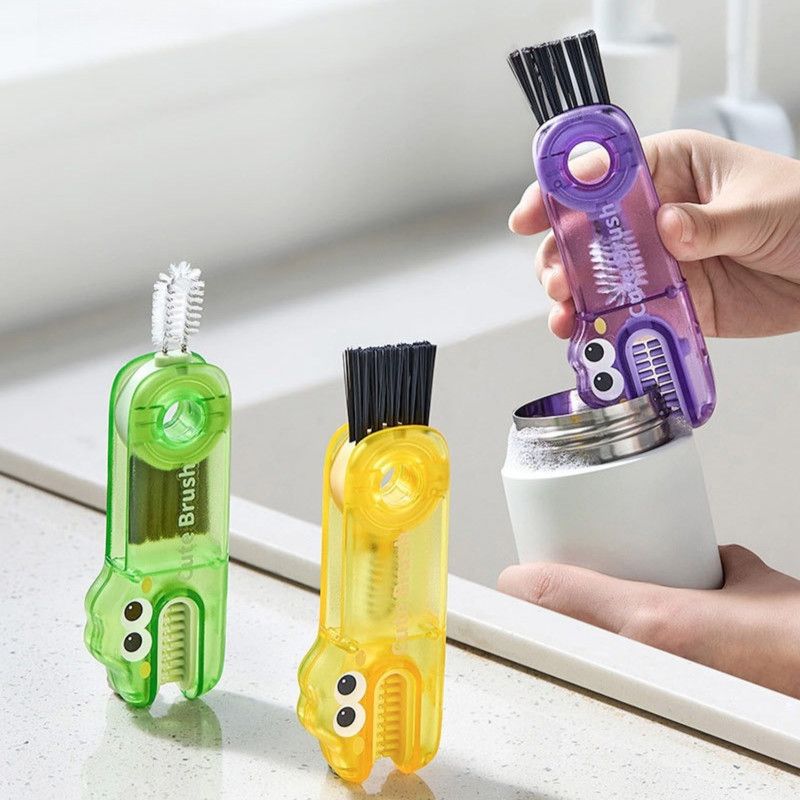 3-in-1 Cup Lid Cleaning Brush, Multifunctional Baby Bottle Crevice Cleaner Brush—Yellow