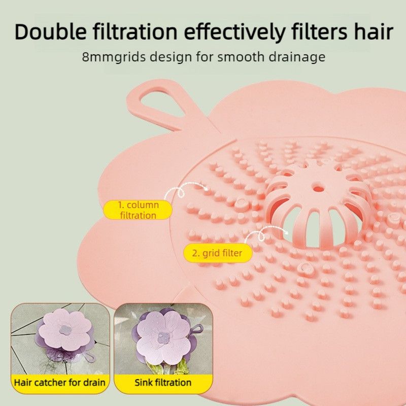 Clover-Shaped Floor Drain Odor-Proof Mat, Bathroom Drain Filter Cover—Purple