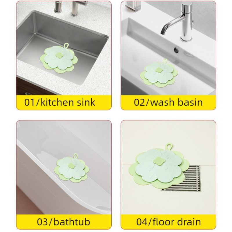 Clover-Shaped Floor Drain Odor-Proof Mat, Bathroom Drain Filter Cover—Purple