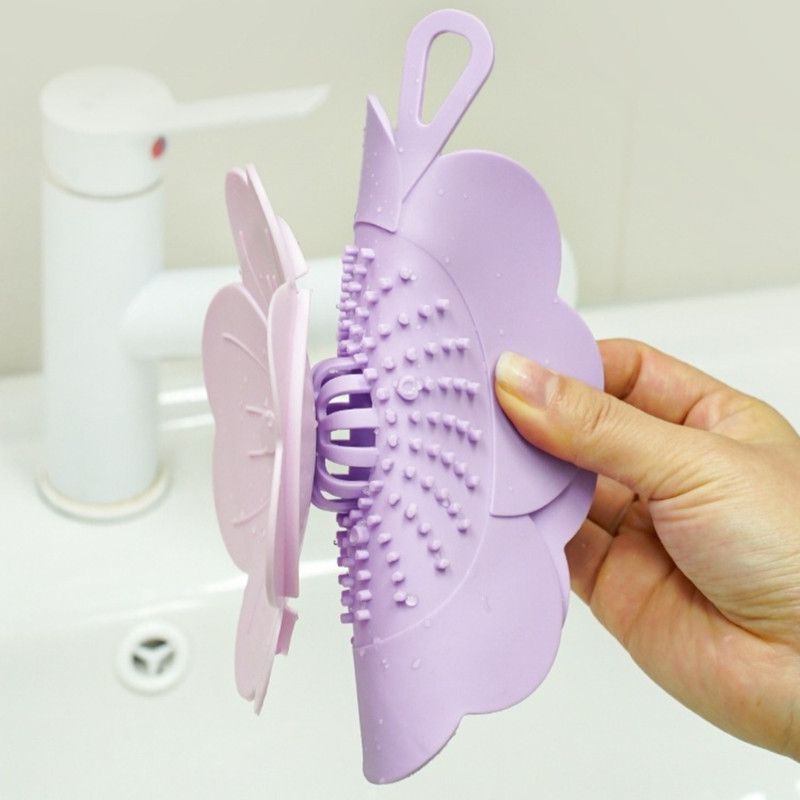 Clover-Shaped Floor Drain Odor-Proof Mat, Bathroom Drain Filter Cover—Purple