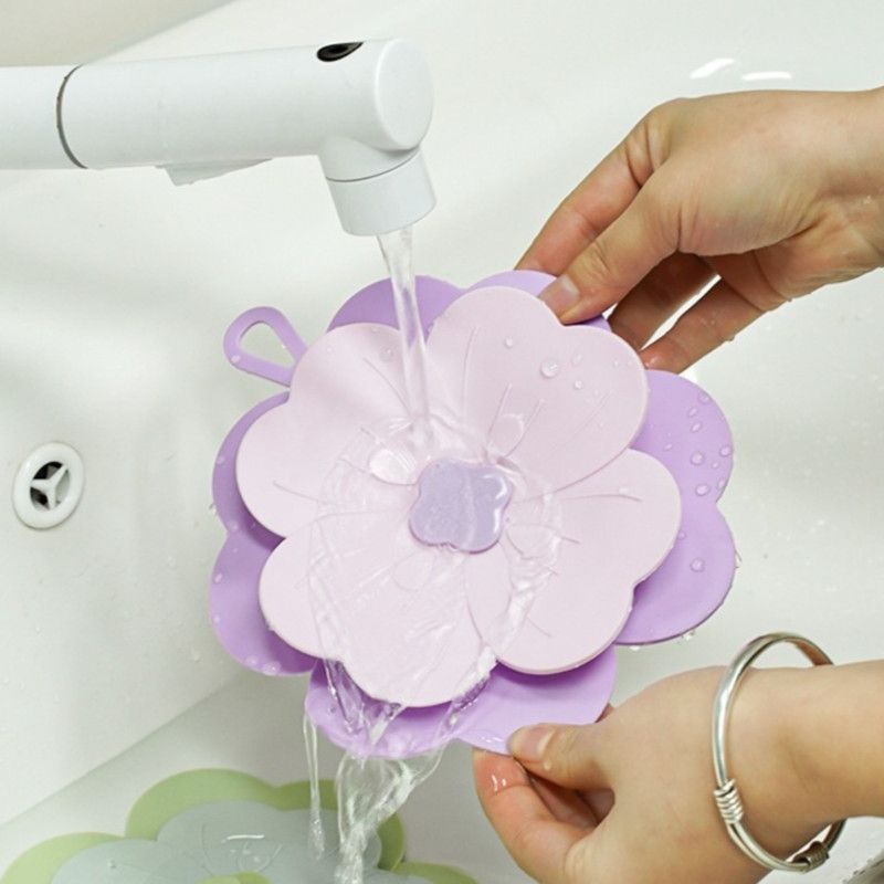 Clover-Shaped Floor Drain Odor-Proof Mat, Bathroom Drain Filter Cover—Purple