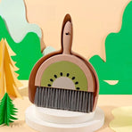 Mini Broom and Dustpan Set, Desktop Cleaning Brush for Desk & Keyboard—Brown