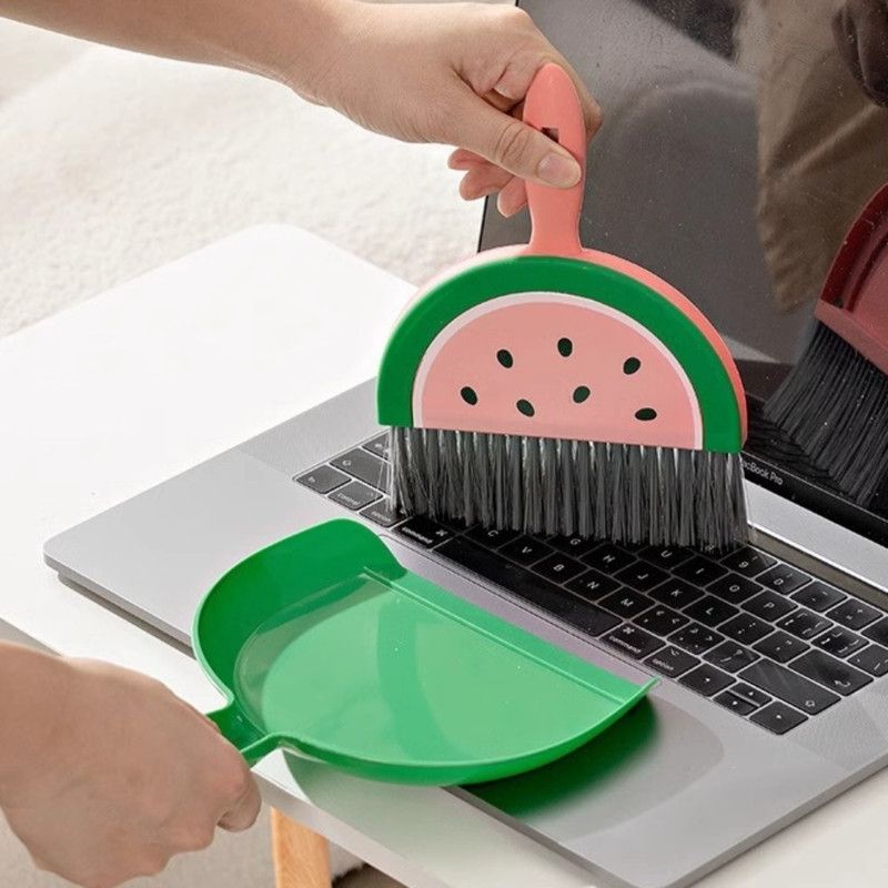 Mini Broom and Dustpan Set, Desktop Cleaning Brush for Desk & Keyboard—Brown