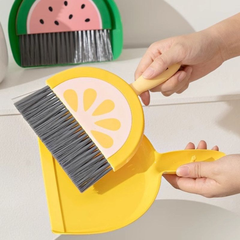 Mini Broom and Dustpan Set, Desktop Cleaning Brush for Desk & Keyboard—Yellow