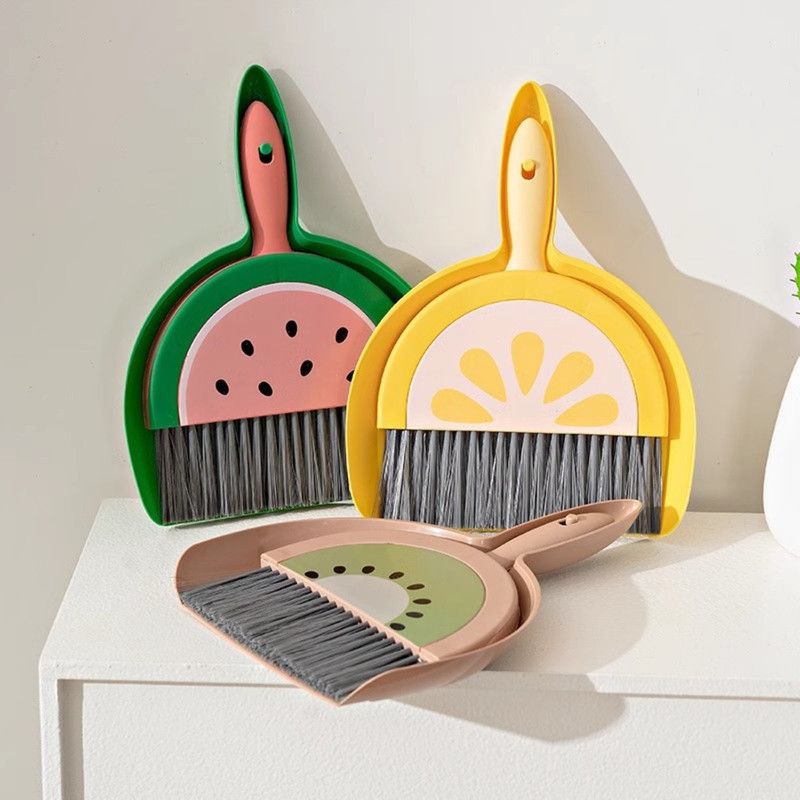 Mini Broom and Dustpan Set, Desktop Cleaning Brush for Desk & Keyboard—Yellow