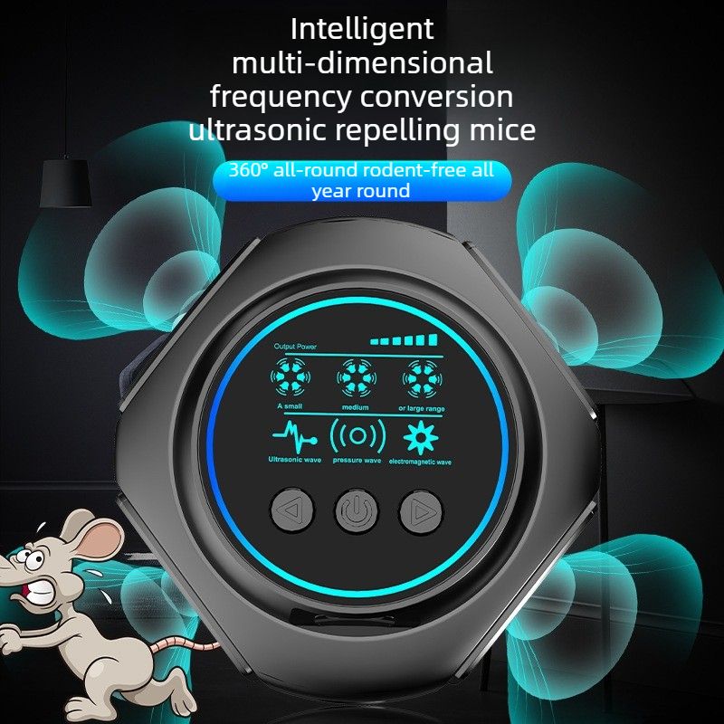 Multi-Wave Variable Frequency Ultrasonic Pest Repeller Electromagnetic Pressure Wave Rodent Insect Repellent Indoor Garage Warehouse Use-black