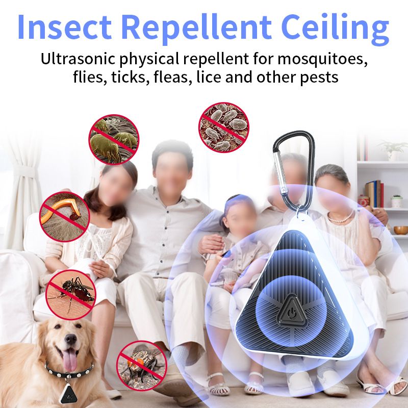 Portable Carabiner Ultrasonic Pest Repeller Variable Frequency Insect Rodent Repellent Outdoor Camping Backpack Hanging Pest Deterrent-white