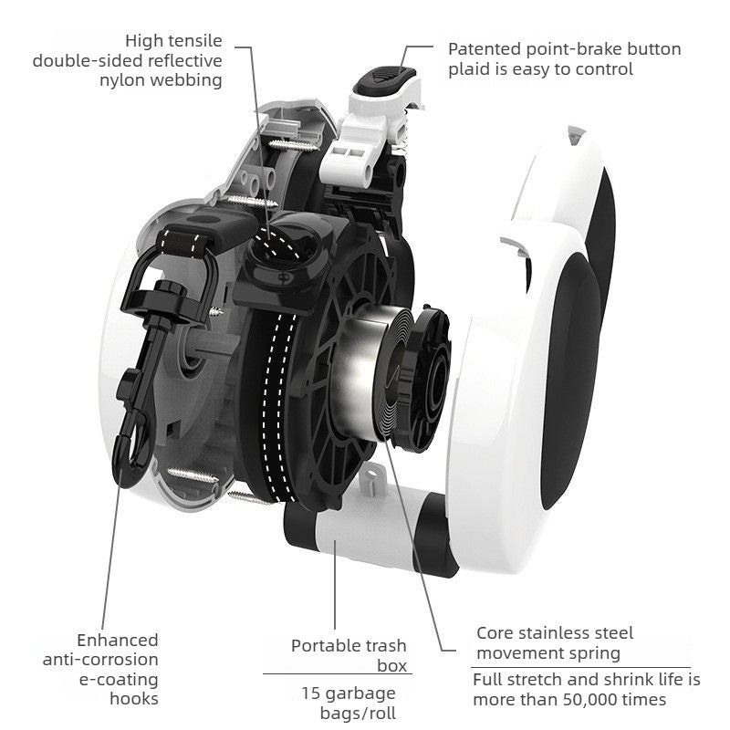 Retractable Dog Lead with LED Light & Waste Bag Dispenser, Anti Slip Automatic Pet Walking Leash