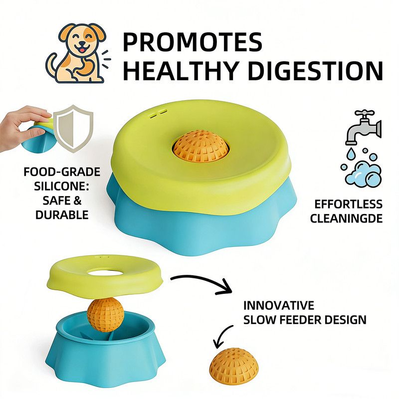 Pet Slow Feeder Bowl-Blue-yellow