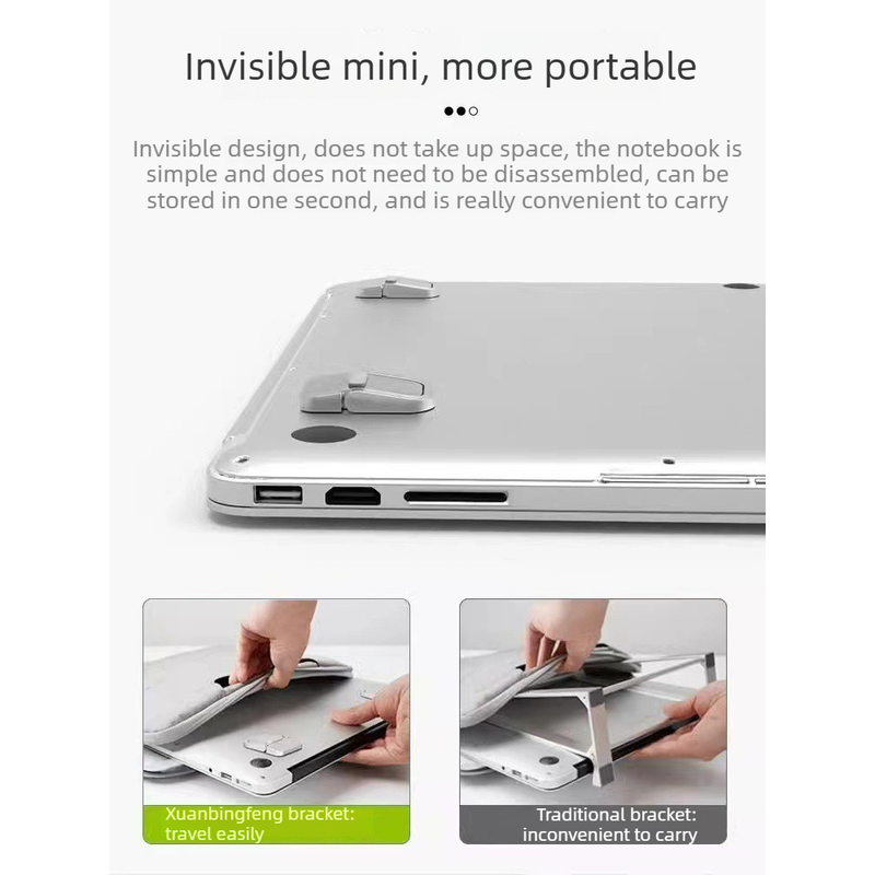2‑Pack Two‑Level Adjustable Foldable Laptop Stand Invisible Portable Notebook Cooling Feet Nano Sticker for Office Travel-Silver
