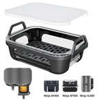 Air Fryer Glass Baking Tray Insert with Drain Rack & Support Frame, Heat Resistant Food Safe Cooking Container-Black