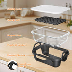 Air Fryer Glass Baking Tray Insert with Drain Rack & Support Frame, Heat Resistant Food Safe Cooking Container-Black