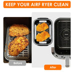 Air Fryer Glass Baking Tray Insert with Drain Rack & Support Frame, Heat Resistant Food Safe Cooking Container-Black