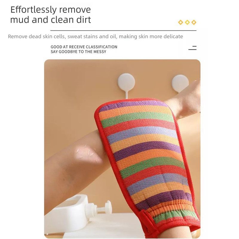 Exfoliating Bath Glove Double Sided Body Scrub Mitt Skin Exfoliator Shower Wash Glove-Blue
