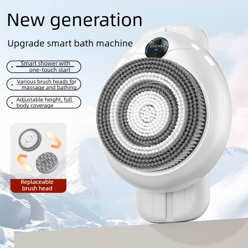 Wall Mount Automatic Electric Body Bath Brush Hands Free Smart Shower Scrubber with Adjustable Height