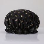 Women's Double-Layer Waterproof Shower Cap-black