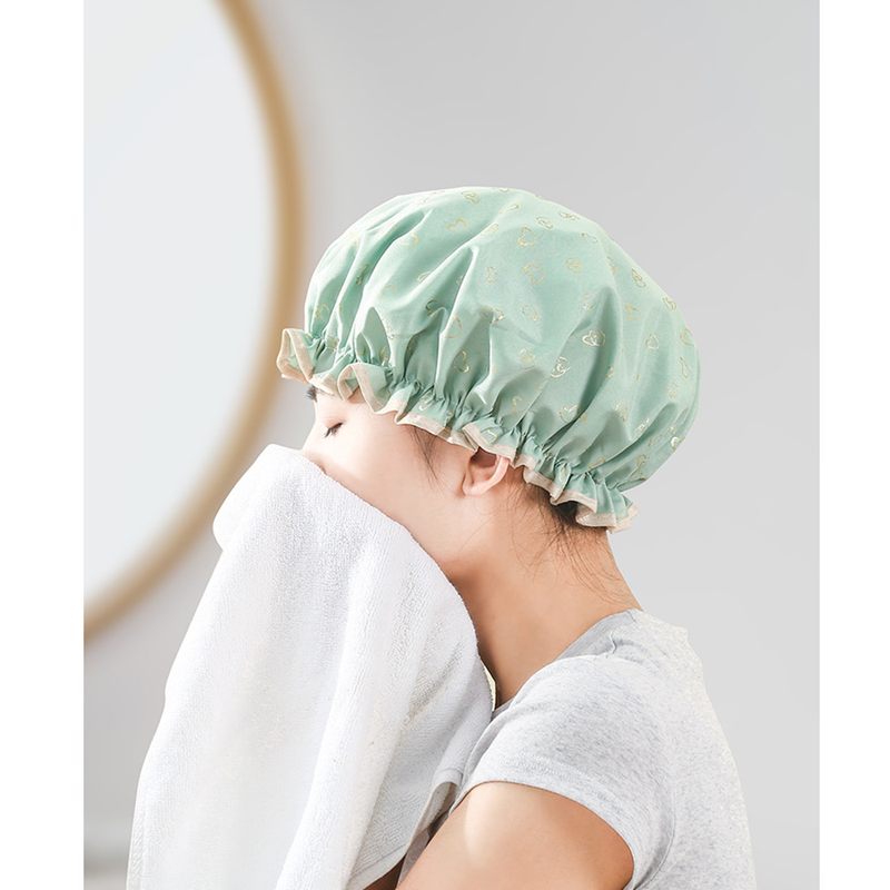 Women's Double-Layer Waterproof Shower Cap-black