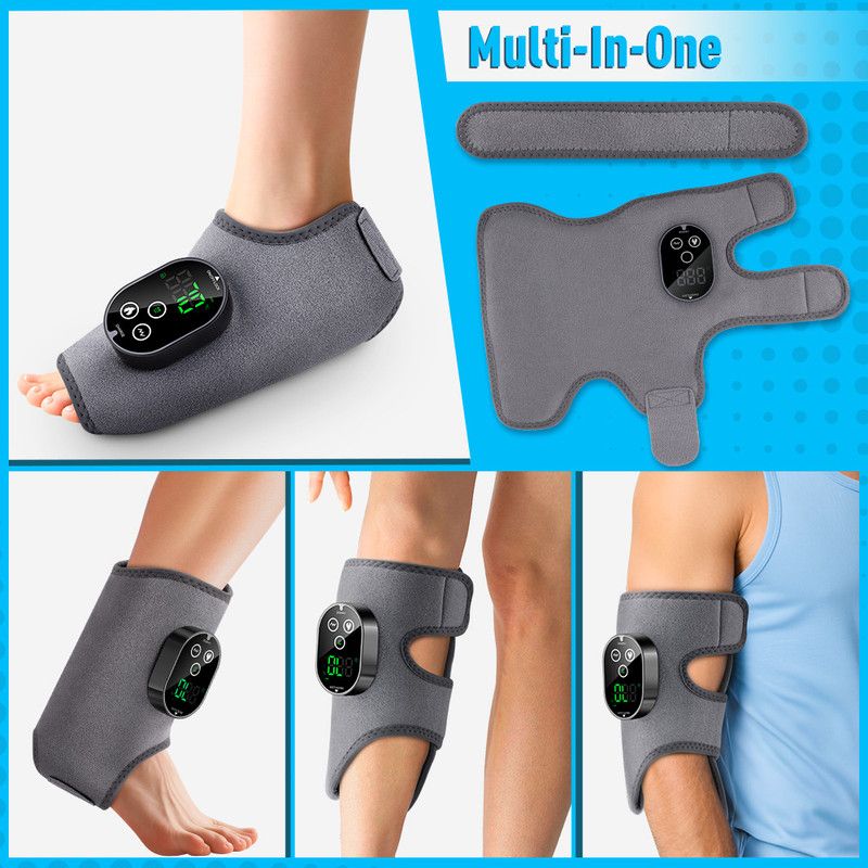2 Pack Wireless Heated Vibration Ankle Foot Massager Wrap, Rechargeable Thermal Massage Brace for Both Ankle Joint Relief