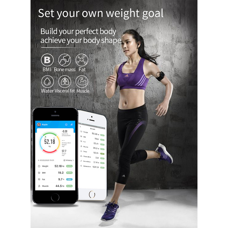 USB Rechargeable Smart Body Fat Scale Digital Bathroom Weight Scale Body Composition Analyzer with Smartphone App Sync-Black