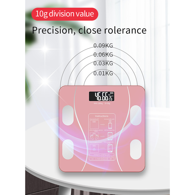 USB Rechargeable Smart Body Fat Scale Digital Bathroom Weight Scale Body Composition Analyzer with Smartphone App Sync-Pink