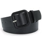 Women’s Square Buckle Leather Belt, Solid Color Simple Waist Belt for Dresses Jeans Trousers- black