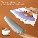 1 piece - Handheld ironing pad - Heat-resistant ironing mat - Portable ironing aid - Ironing tool - Steam glove with finger loops - Mini ironing board - Ironing board - Ironing pad - 24 x 15 cm - Gray - Side View