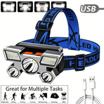 Outdoor Multi-Function LED Headlamp - 4-Level Dimmable Waterproof Headlamp - Head-Mounted Headlamp - Spotlight - Ideal for Night Fishing, Hiking, Camping, and Work - High-Power Flashlight - Silver