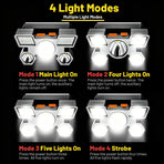 Outdoor Multi-Function LED Headlamp - 4-Level Dimmable Waterproof Headlamp - Head-Mounted Headlamp - Spotlight - Ideal for Night Fishing, Hiking, Camping, and Work - High-Power Flashlight - Silver
