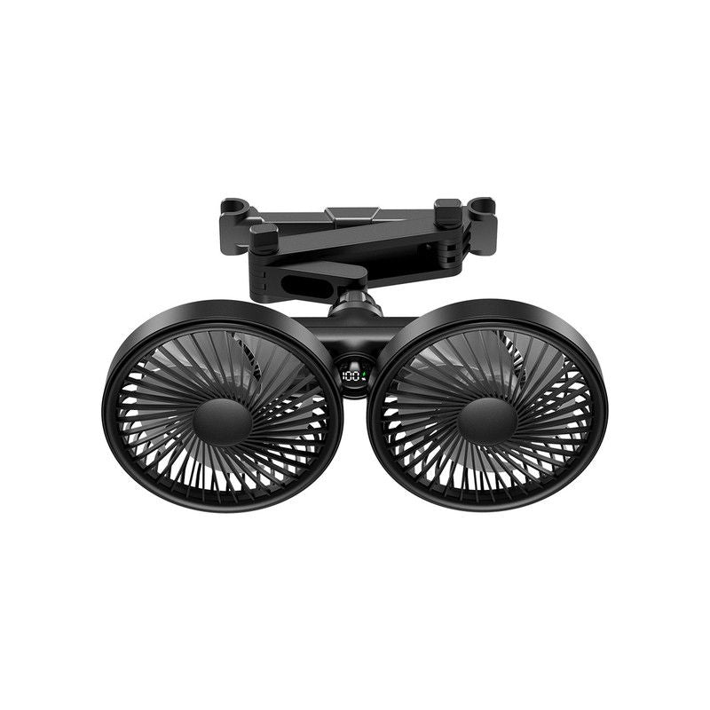 Dual-Head Car Seat Fan with Powerful Airflow, 3600mAh Battery-black