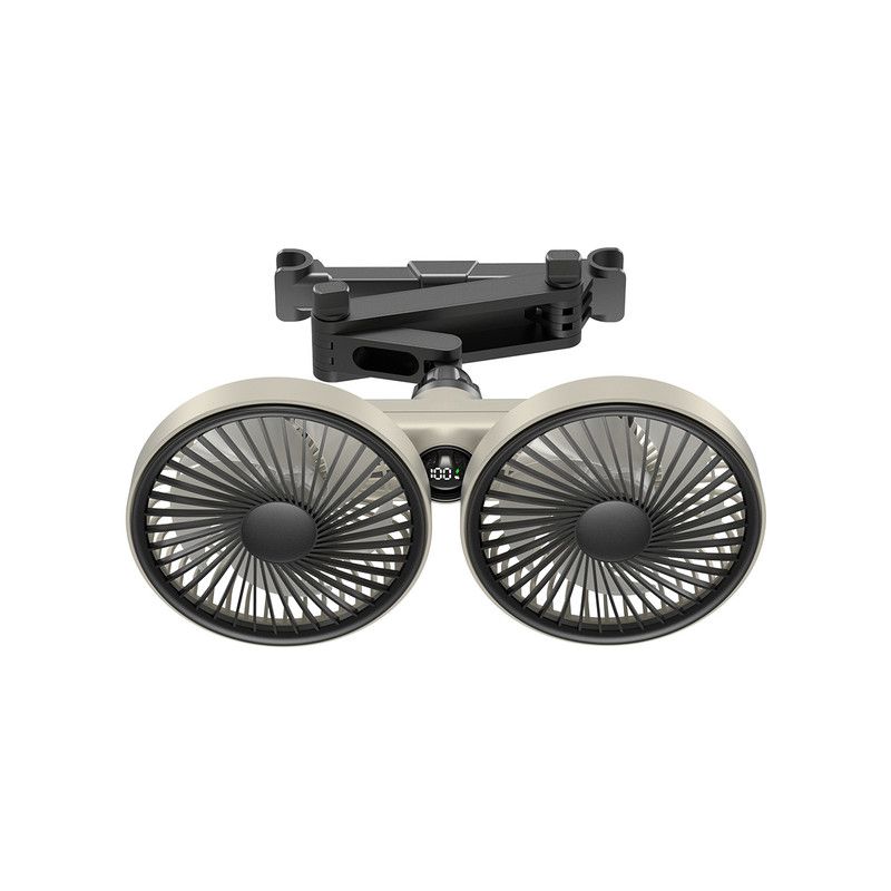Dual-Head Car Seat Fan with Powerful Airflow, USB Rechargeable-gray