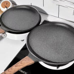 26cm Non Stick Crepe Pan Wooden Handle Induction Compatible Flat Skillet Frying Pan