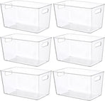 6-Pack Large Capacity Fridge Storage Boxes with Lids, Clear Stackable Refrigerator Produce Food Organiser Container