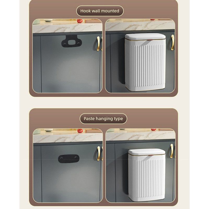 8L Wall Mounted Press Rubbish Bin, Slim Under Sink Hanging Waste Bin, Press Lid Trash Can for Kitchen Bathroom, Space Saving Cabinet Bin-White