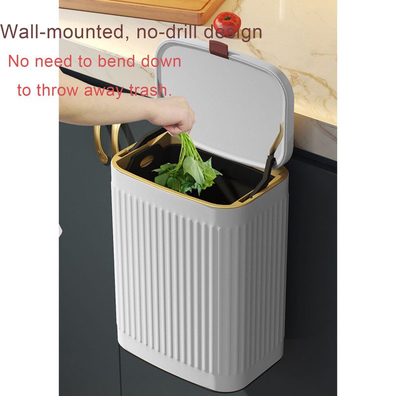 8L Wall Mounted Press Rubbish Bin, Slim Under Sink Hanging Waste Bin, Press Lid Trash Can for Kitchen Bathroom, Space Saving Cabinet Bin-White